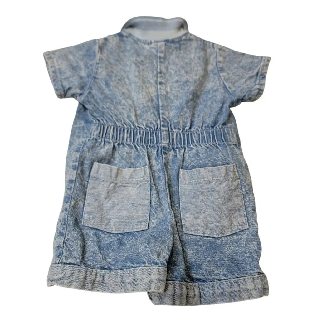 OshKosh B'Gosh Vintage One Piece Baby 6-9M Blue Collared Acid Wash Snap Retro